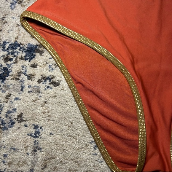 Aerie Orange & Gold Trim High Waisted Full Coverage Bikini Bottoms Size Large - Picture 2 of 6